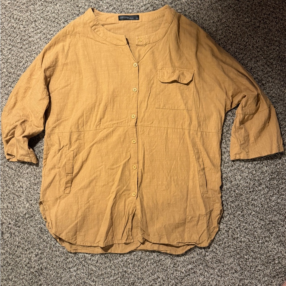 Zanzea Light Brown Casual cotton Blouse XXL